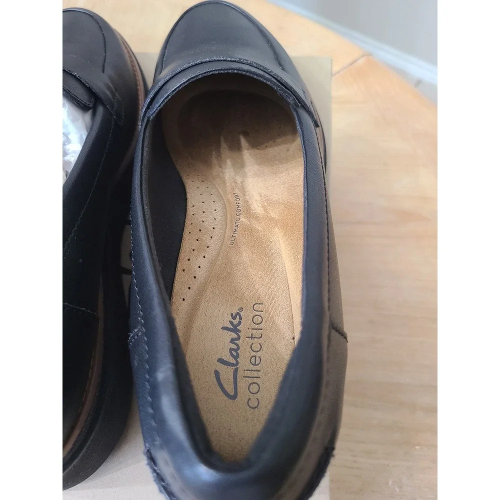 Clarks Sharon Graci Wedge Loafers Womens 10 Black Leather